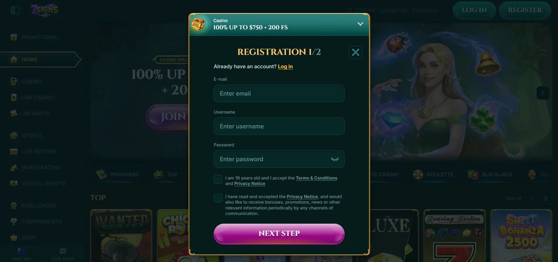 7signs Casino sign up